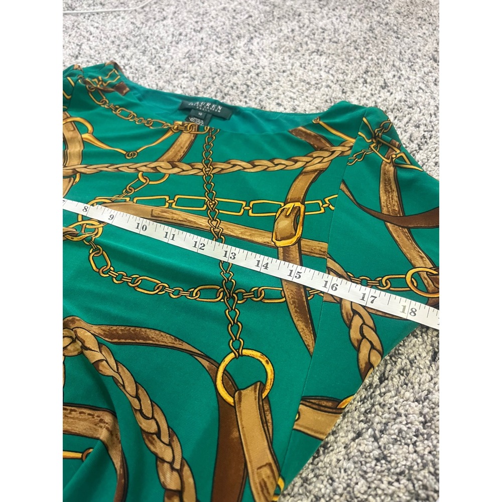 Lauren Ralph Lauren Green Equestrian Chain Print Sheath Dress Size 10 3/4 Sleeve - Picture 8 of 10